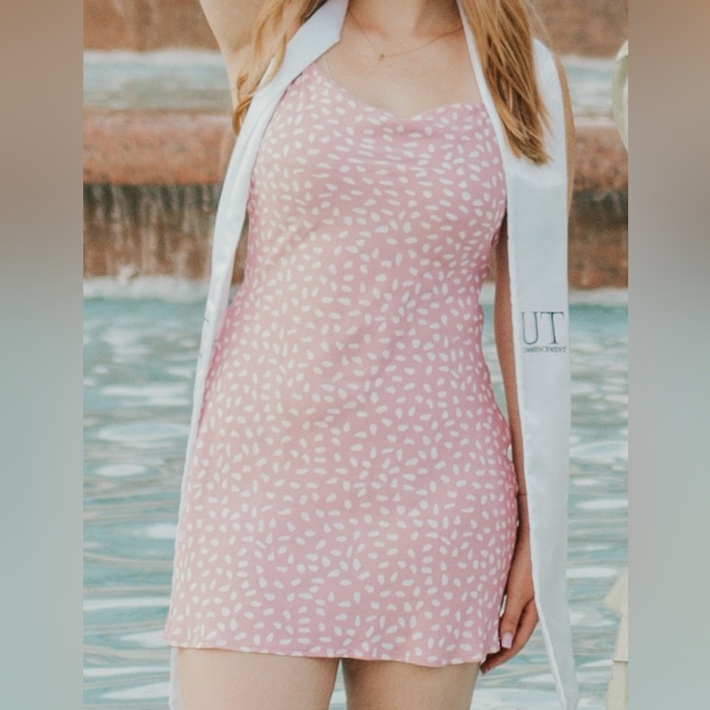 Pink and white polka dot dress